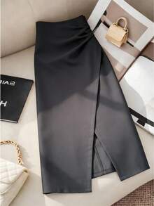 Franclia Women's Elegant Commuter High-End Gray Side Slit High Waist A-Line Spring/Summer Fitted Pencil Skirt - Grey - View 3