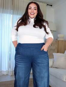 Pretty and Ole Jeans mi-bleu doux et extensibles avec décoration de poche, pour grandes tailles - Jean brut - Voir 5