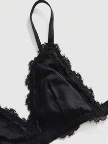 ROMWE 1pc Gothic Lace Patchwork Smooth Bra For Women - Black - View 4