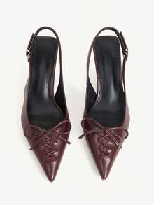 CUCCOO CHICEST Burgunderrote Schleifenspitze Stiletto Absatz Sandalen, Vintage eleganter Stil, die burgunderrote Farbe schafft eine Atmosphäre, kombiniert reife feminine Ausstrahlung und nischige Raffinesse, geeignet für Frauen, die stilvolle Outfits anstreben, können zu Anzügen, Strickkleidern, Mänteln für den Büroalltag, Dates, leichte gesellige Anlässe getragen werden - Bordeaux - Übersicht 2