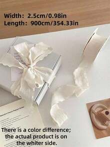 1roll 4cm/2.5cm Pleated Flower Gift Cake Packaging And Decorative Ribbon Wrapping And Decoration Pleated Wavy Silk Ribbon Fabric Ribbon Gift Packaging Rope Flower Art Binding Ribbon Gift Decoration Tie - 杏色 - 查看 10