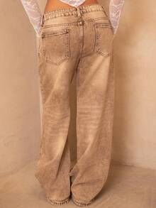 juhmazzocco Quần jeans ống đứng cạp thấp cho nữ, phong cách đường phố thường ngày, quần jeans cạp thấp - màu nâu - Xem 6