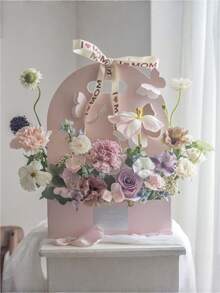 1/3/5 PCS Handheld Flower Bouquet Box Paper Bowknot Gift Box Floral Arrangement Holder Wrapping Packaging Container For Mother Day Valentine Wedding Teacher Appreciation Party Favor Decoration - gift box - View 2