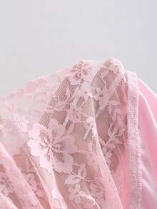 Sweetra Women's Pink Spicy Lace Patchwork Ruffle Hem Mini Dress, Spring/Summer, Pink Bustier Dress,Women Spring/Summer Vacation, Beach, Commute, Elegant, Sweet, Minimalist, Versatile - Pink - View 4