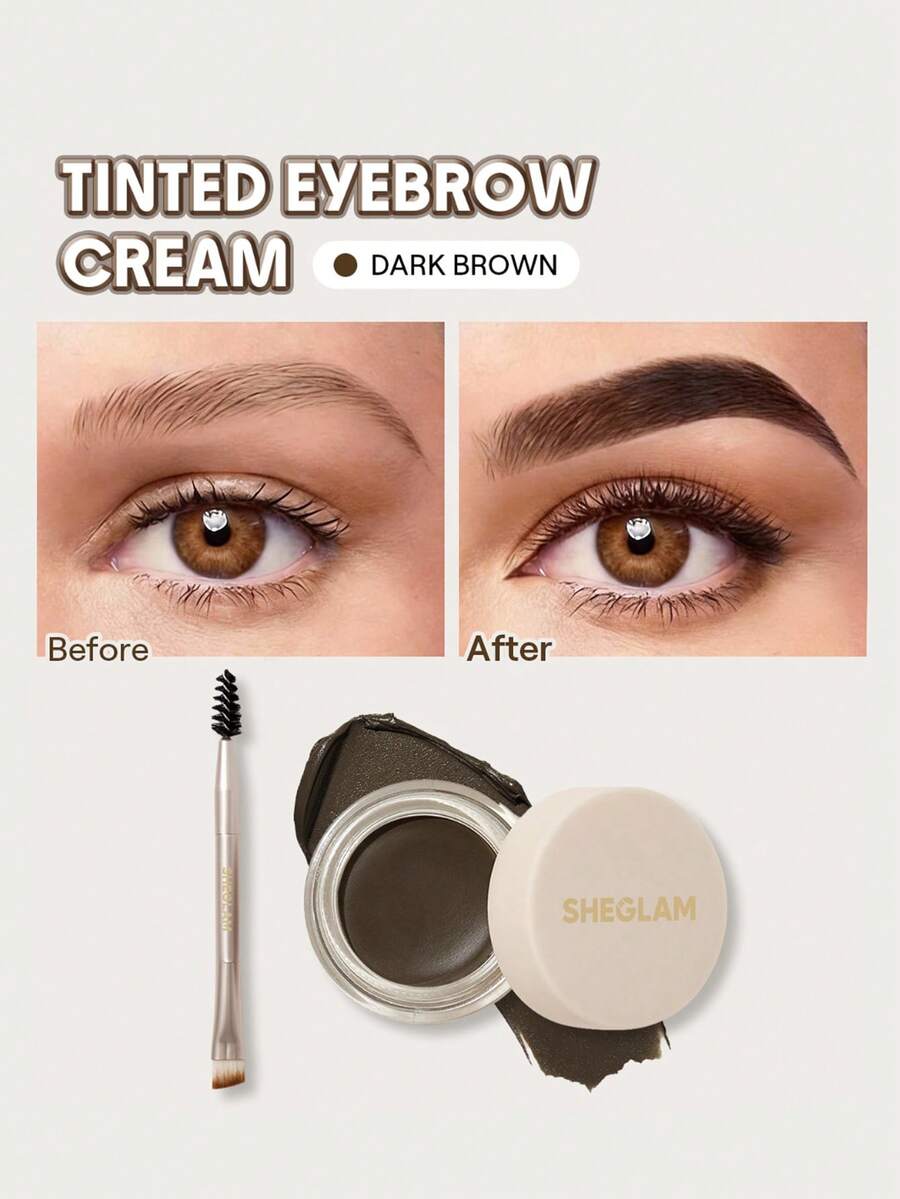 SHEGLAM Boss Brow Waterproof Pomade-Dark Brown Waterproof Eyebrow Cream Highly Pigmented Long Lasting Shaping Filling Eyebrow Makeup With Dual-Ended Brush Brand Beauty Makeup Face Paint Cosmetic For Women Girls Perfect For Spring Summer Ideal For Y2K Fancy Fashion Suitable For Birthday Mother'S Day Gift Rave Party Ready Best Color - Dark Brown - View 1