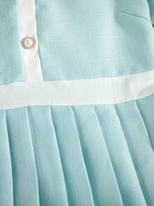 SHEIN ChillGRL 1pc Teen Girl's Sky Blue Fashionable Casual Dress For Summer,Minimalist Design With Faux Pockets & Buttons,Round Neck Short Sleeve,Elegant Party Style - Baby Blue - View 6