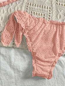 Vivid Eden Women's Solid Color Textured Swimwear Set For Vacation & Beach - Orange - View 6