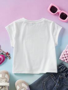 THE POWERPUFF GIRLS X SHEIN Round Neck Short Sleeve T-Shirt For Young Girls - White - View 2