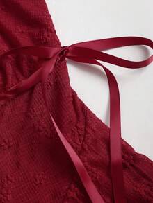 Sweetra Y2K Sexy Tube Top With Lace Bow Asymmetrical Hem Blouse - Burgundy - View 6