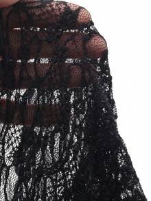 Women's Mesh Turtleneck Sheer Top, Layering Piece For Autumn - Black - View 9