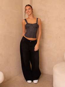 juhmazzocco Damen Abendoutfit für Freundinnen-Party, Geburtstags-Party, Nachtclub, Feiertags-Party, elegantes schwarzes Polka-Punkt-Top, Freundinnen-Party, Date, täglicher Straßenverkehr Korsett, süßes Korsett, sexy Tops Club, Korsett Tops - Schwarz - Übersicht 1