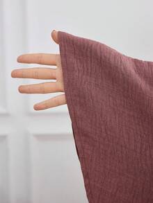 SHEIN CURVE+ 大码女式圆领泡泡袖春夏单排扣纹理面料侧系带连衣裙，优雅长裙 - 藕粉色 - 查看 12