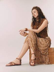 Styleloop Ladies, Buckles, Trim, Flat Sandals Summer Shoes - Brown - View 3