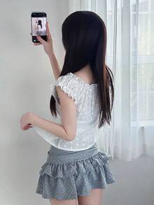 FRIFUL Women's Off Shoulder/Regular Shoulder Dual-Wear Fitted Blouse With All-Over Embroidered Floral Decor, Bow Tie Closure, Solid Color Sweet Style - White - View 7
