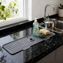 1PC Heavy Duty Anti-Slip Sink Mat With 5° Drainage Angle - Foldable Gray/Black Design, Easy To Clean Silicone Material, Suitable For Sink, Dishwasher And Washing Machine - Multicolor - View 4