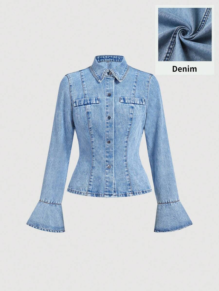 Sweetra Fashionable Casual Denim Jacket And Coat For Women - Blue - View 1