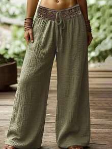 EMERY ROSE 女士抽绳腰带休闲百搭日常阔腿裤 - 軍綠色 - 查看 3