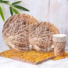 Gold Thread Disposable Plates, Napkins And Cups Set, Serves 8 Guests. This Disposable Party Set (Including Plates, Napkins And Cups) Is Perfect For Birthday Parties, Weddings And Family Picnics. - View 3