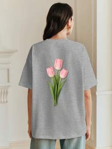 Camiseta de manga corta casual de cuello redondo Anewsta, adecuada para primavera y verano en vacaciones - Gris - Ver 4