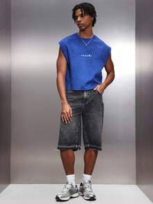 PLAYBOY X SUMWON Camiseta de tirantes de ajuste regular para hombre con estampado de logotipo de texto, cuello de tripulación, casual de verano - Azul - Ver 3