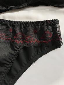 Seduluxe 女士蕾丝拼接加厚钢圈文胸套装（2件装） - 黑色 - 查看 8