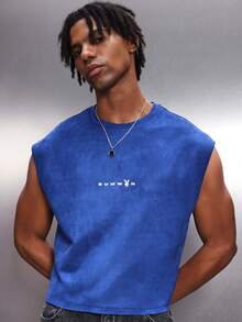 PLAYBOY X SUMWON Camiseta de tirantes de ajuste regular para hombre con estampado de logotipo de texto, cuello de tripulación, casual de verano - Azul - Ver 4