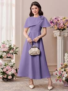 Pitira 儿童春夏少女紫色编织3D花卉披肩二合一连衣裙薰衣草色连衣裙教堂连衣裙淡紫色连衣裙伴娘礼服女士紫色连衣裙舞会礼服柔软薰衣草色连衣裙女士淡紫色连衣裙女士紫色优雅连衣裙女士紫色连衣裙长款连衣裙舞会礼服 - 紫色 - 查看 5