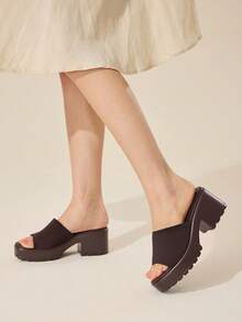 CUCCOO BASICS 女士时尚黑色布面休闲凉鞋，厚底粗跟，适合春季、春假、复活节和圣诞节穿着。 - 咖啡棕 - 查看 3