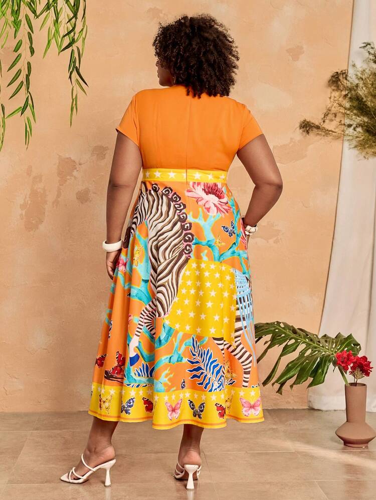Plus Size Women's Casual Coral Print Round Neck Short Sleeve Dress,Plus Size Boho Dress Plus Size Summer Dresses For Women Plus Size Vacation Outfits Plus Size Resort Wear Plus Size Women's Summer Outfits Maweii Plus Size Dress Vacation Casual,Casual Dress For Women,Holiday Outfits For Women,Country Outfits For Women, Floral Dress For Women Women Casual Dresses Women's Summer Dresses Spring Outfits For Women Dresses Wrap Around Dresses For Ladies Women Vacation Outfit Sets
