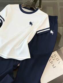 Resyla 女士骑士印花短袖T恤和裤子休闲两件套 - 彩色 - 查看 4