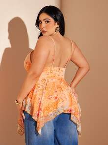 SHEIN BAE Plus Size Women's Orange Short Camisole Top, Asymmetrical Hem Vacation Crop Top For Spring/Summer,Summer Tops,Summer Clothes,Tube Top,Spring Outfits For Women,Summer,Shirts,Western Outfits For Women,Going Out Top,Holiday Outfits For Women,Tops For Women,Office Wear Women,Tank Top,Vacation Outfits Women,Plus Size,Western Outfits For Women,Country Concert Outfit,Cowgirl Outfits For Women,Plus Size,Curve - Orange - View 3