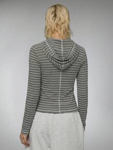 COUREZ Long Sleeve Fitted Stripe Hooded Top - Multicolor - View 2