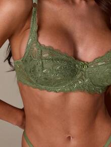 SHEIN BAE 1 pieza Sujetador de encaje para mujer (con aros) - Verde militar - Ver 9