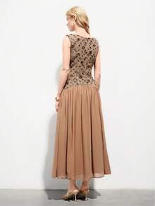 Aveloria Modichic Mixed Color Tweed Sequin & Beaded Fabric Waist Splicing Chiffon Design Dress, Exquisite Elegant Commuting & Party Versatile Dress - Multicolor - View 4