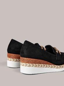 Styleloop Giày lười đế xuồng cao gót cho nữ, mũi nhọn, trang trí khóa cài, thích hợp cho mùa nghỉ lễ, xuân/hè. - Màu đen + nút - Xem 5