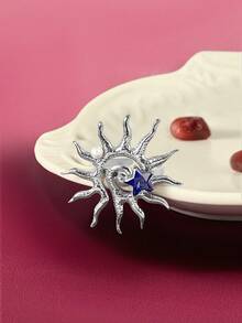 Glisma 18K镀金单枚可爱奢华珍珠/珍珠母贝开口戒指，饰有纹理、金属质感、几何图案和水钻，适合派对、休闲、音乐会/节日、夜店、婚礼、假日、度假、露营等场合，风格复古，金属质感，宝石镶嵌，适合送给妈妈/女士/女孩/母亲，高端复古，优雅，金色，复活节，旅行/海滩/度假，波西米亚风，颓废摇滚风 - 銀色 - 查看 3