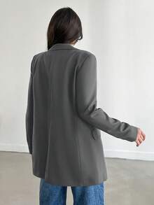 EURMUSE 女士纯色常规肩翻领长袖简约百搭西装外套 - 灰色 - 查看 2