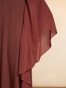 Vesra Burgundy Collared Draped Ruffle Sleeve Loose Robe - Rust Brown - View 3