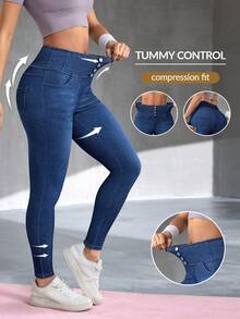 Flexra High Waist Elastic Skinny Pencil Leg Slimming Jeans For Women - Medium Wash - View 1