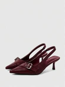 Sleekvia 女士性感搭扣高跟鞋 酒红色通勤低帮春季鞋 工具鞋 小猫跟 - 酒紅色 - 查看 4
