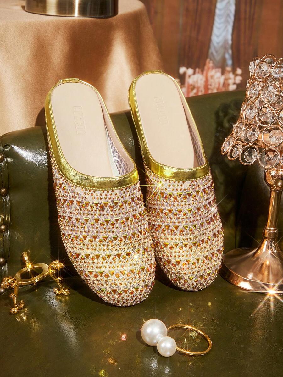 CUCCOO TILAWA Women's Sequin & Rhinestone Decor Stiletto Heel Pumps - Golden yellow - View 1