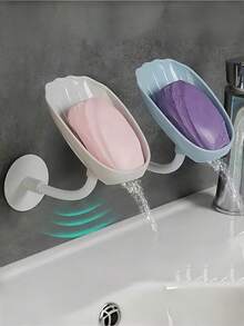 1/3 piezas Soporte de pared para jabón con forma de concha multicolor con drenaje, sin necesidad de taladrar, instalación adhesiva, bandeja de jabón, estante de almacenamiento de baño, organizador para baño, cocina, esponja, estropajo, accesorios para el hogar - Multicolor - Ver 12