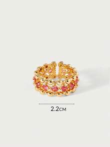 Glisma 18K Gold Plated Geometric Hollow Rose Red Zirconia Elegant Ringoutfits,Old Money,Metallic/Texture,Gemstone,For Mom/Women/Girl/Mother,Premium,Vintage,Classy,Gold,Easter,Travel/Beach/Vocation,Boho,Grunge - Hot Pink - View 6
