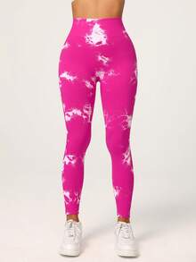 Core Rhythm Seamless Tie-Dye Sports Leggings In Fuchsia - Hot Pink - View 4