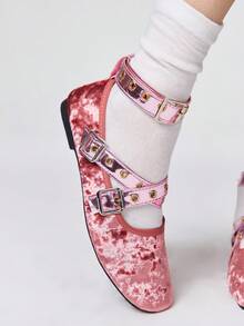 ROMWE Women's Fashion Buckle Flat Shoes, Pink - Pink - View 4