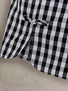 Linhara Pantaloncini estivi casual/comodi da donna taglie forti, a quadri bianchi e neri, con vita elastica, orlo arrotondato, design con spacco e decorazione con nodo cinese e bottoni - Multicolore - Visualizzare 3