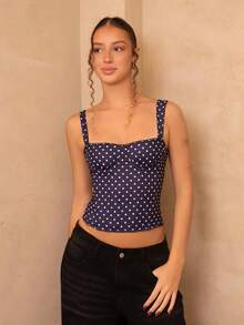 juhmazzocco Women's Date Night Party Birthday Party Nightclub Holiday Party Elegant Black Polka Dot Print Tank Top, Girlfriends Party, Date, Daily Street Commuting Cute Corset Sexy Top,Halter Top - Navy Blue - View 3