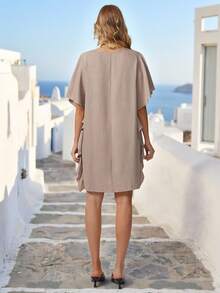 Parysyn Đầm dệt kim tay ngắn cỡ lớn, kiểu dáng thường ngày, dành cho nữ, thích hợp mặc mùa hè. - Màu Khaki - Xem 2