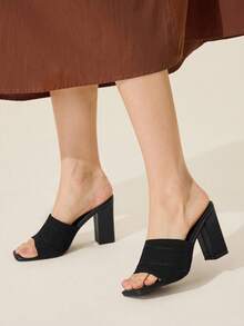 CUCCOO BASICS Minimalist Commuter Versatile Open Toe Mule High Heel Sandals For Christmas Spring Shoes - Black 2 - View 3
