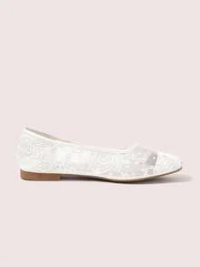 CUCCOO DOLLMOD Champagne Apricot Lace Ballet Flats, French Square Toe Embroidered Soft Sole Shoes Women - Beige - View 3